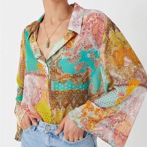 Zara Colorful Paisley Button-Up Blouse